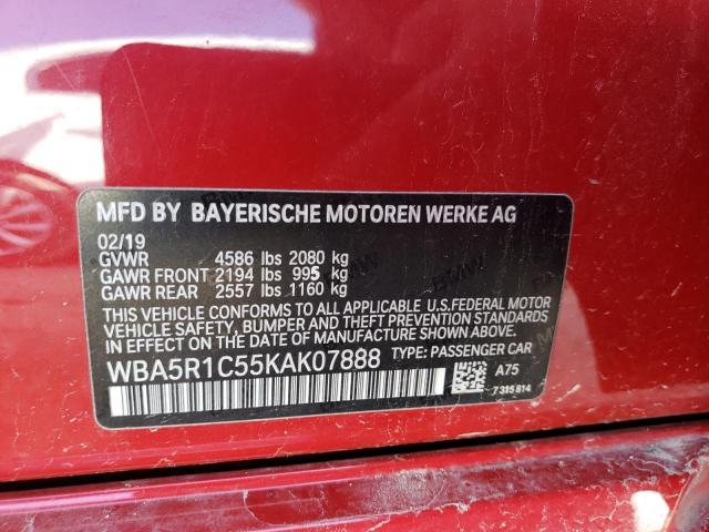 WBA5R1C55KAK07888 - 2019 BMW 330I RED photo 10