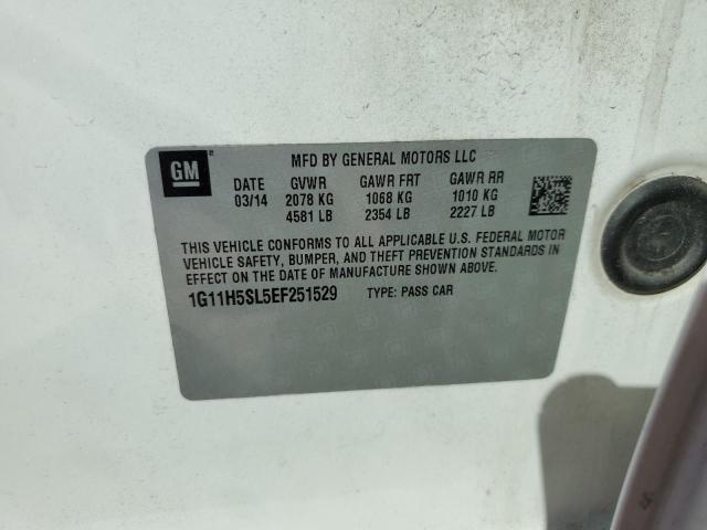 1G11H5SL5EF251529 - 2014 CHEVROLET MALIBU LTZ 白色 照片 10