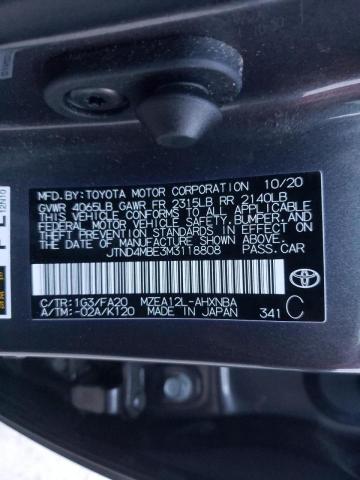 JTND4MBE3M3118808 - 2021 TOYOTA COROLLA SE GRAY photo 10