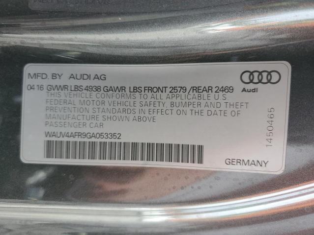 WAUV4AFR9GA053352 - 2016 AUDI S5 PRESTIG GRAY photo 10