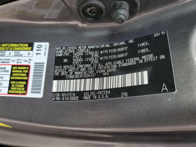 5TDKK3DC4FS594347 - 2015 TOYOTA SIENNA LE GRAY photo 10