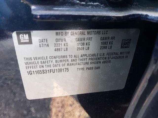 1G1165S31FU108175 - 2015 CHEVROLET IMPALA BLUE photo 10