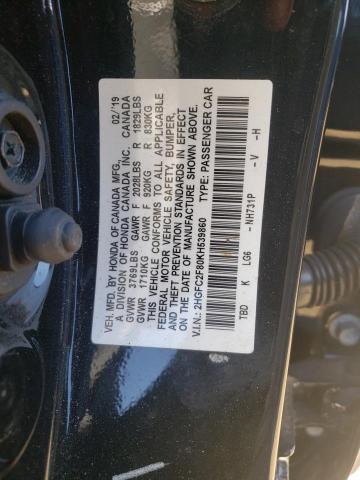 2HGFC2F80KH539860 - 2019 HONDA CIVIC SPOR 黑色 照片 10