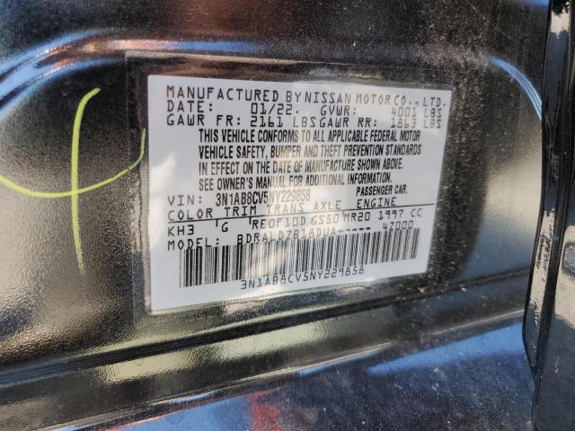 3N1AB8CV5NY229858 - 2022 NISSAN SENTRA SV BLACK photo 10