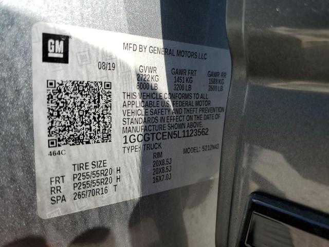 1GCGTCEN5L1123562 - 2020 CHEVROLET COLORADO L GRAY photo 10