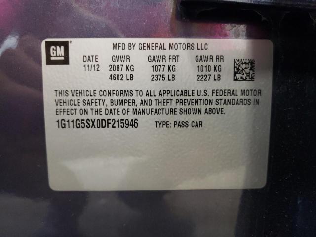 1G11G5SX0DF215946 - 2013 CHEVROLET MALIBU 3LT ლურჯი ფოტო 10