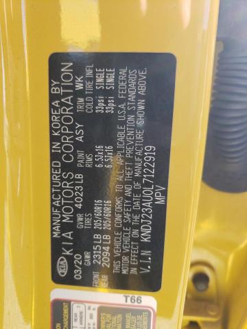 KNDJ23AU0L7122919 - 2020 KIA SOUL LX YELLOW photo 10