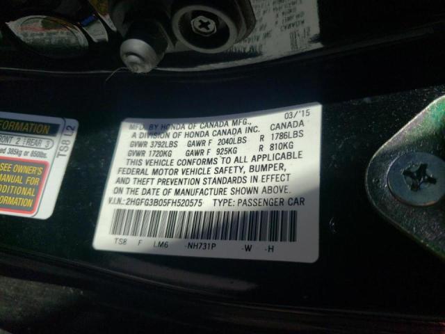 2HGFG3B05FH520575 - 2015 HONDA CIVIC EXL Qara foto 10