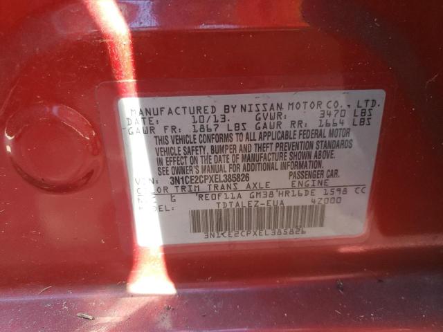 3N1CE2CPXEL385826 - 2014 NISSAN VERSA NOTE RED photo 10