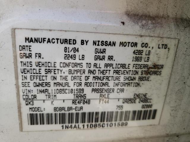 1N4AL11D85C101589 - 2005 NISSAN ALTIMA S WHITE photo 10