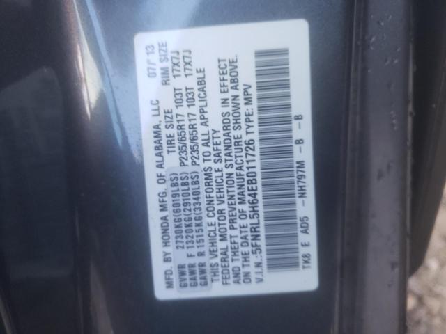 5FNRL5H64EB011726 - 2014 HONDA ODYSSEY EX GRAY photo 10