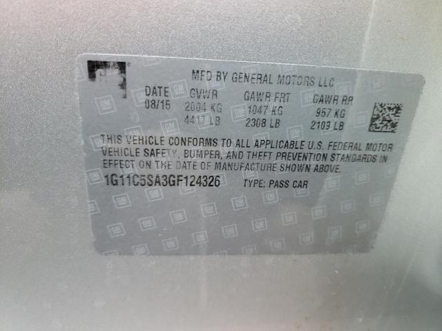 1G11C5SA3GF124326 - 2016 CHEVROLET MALIBU LIM 银色 照片 10