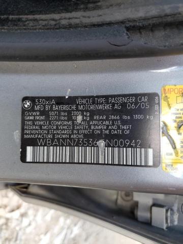 WBANN73536CN00942 - 2006 BMW 530 XIT SILVER photo 10