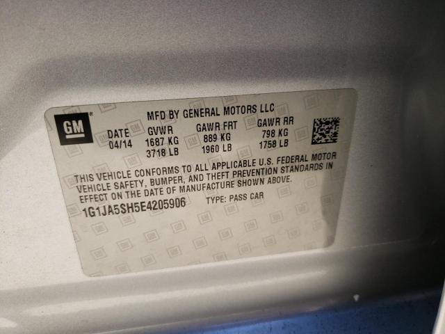 1G1JA5SH5E4205906 - 2014 CHEVROLET SONIC LS SILVER photo 10