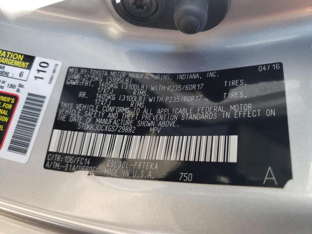 5TDKK3DCXGS729882 - 2016 TOYOTA SIENNA LE SILVER photo 10