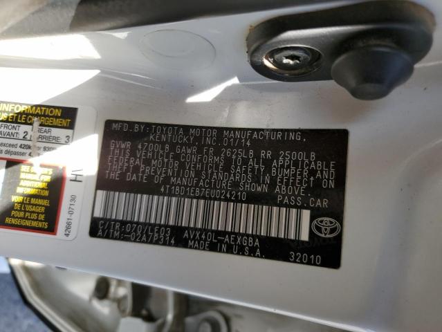 4T1BD1EB7EU024210 - 2014 TOYOTA AVALON HYB WHITE photo 10