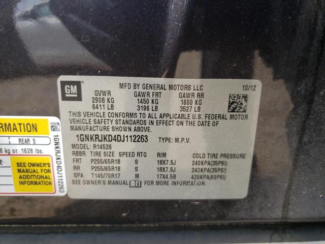 1GNKRJKD4DJ112263 - 2013 CHEVROLET TRAVERSE L GRAY photo 10