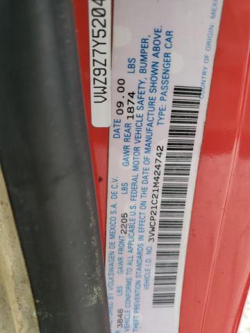 3VWCP21C21M424742 - 2001 VOLKSWAGEN NEW BEETLE 红色 照片 10