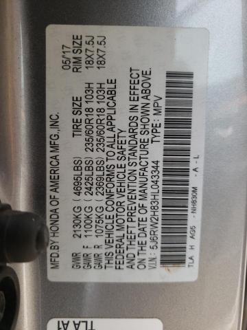 5J6RW2H83HL043344 - 2017 HONDA CR-V EXL SILVER photo 10