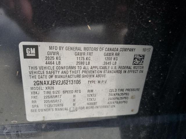 2GNAXJEV2J6213106 - 2018 CHEVROLET EQUINOX GRAY photo 10