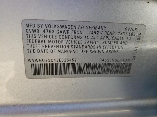 WVWGU73C49E525452 - 2009 VOLKSWAGEN CC VR6 4MO SILVER photo 10