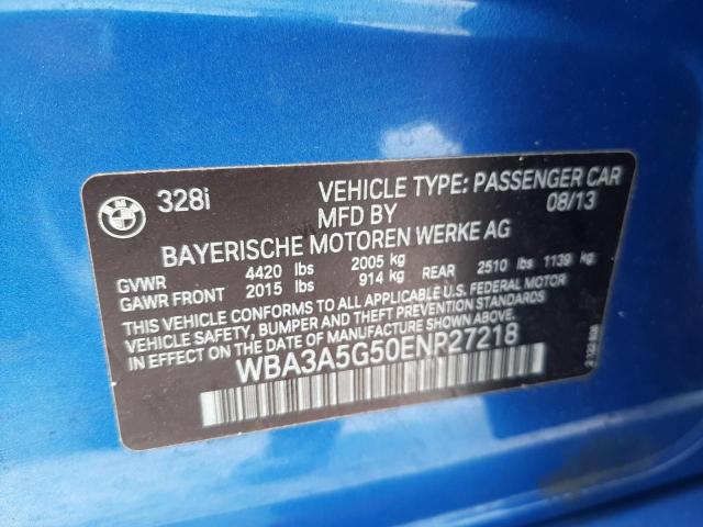 WBA3A5G50ENP27218 - 2014 BMW 328I BLUE photo 10