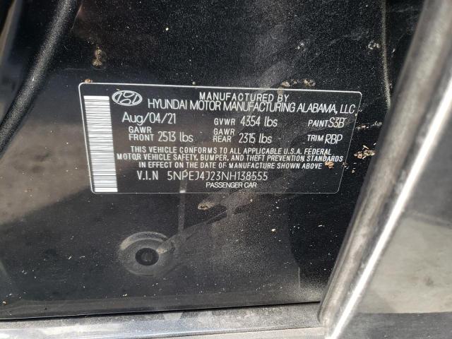 5NPEJ4J23NH138555 - 2022 HYUNDAI SONATA SEL BLACK photo 10