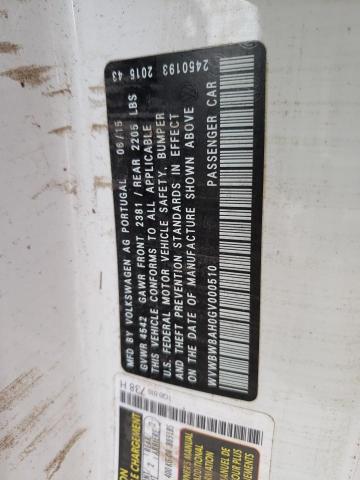 WVWBW8AH0GV000510 - 2016 VOLKSWAGEN EOS KOMFOR 白色 照片 10