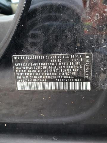 3VW2K7AJ1FM411445 - 2015 VOLKSWAGEN JETTA BASE BLACK photo 10