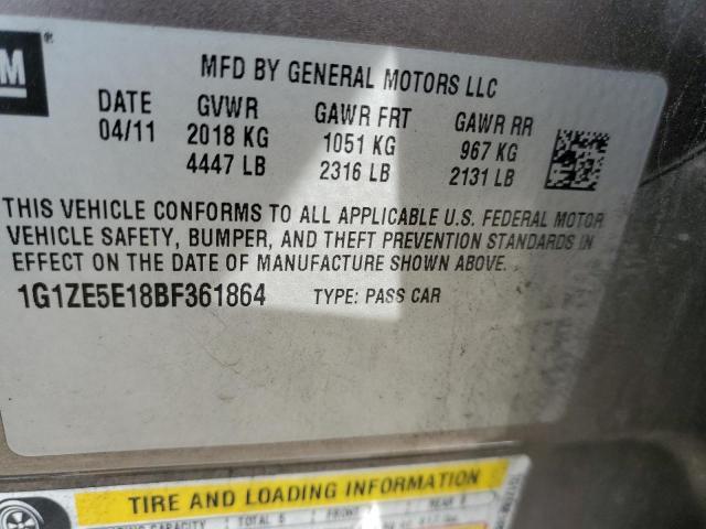 1G1ZE5E18BF361864 - 2011 CHEVROLET MALIBU LTZ ნაცრისფერი ფოტო 10