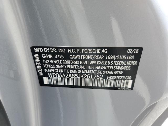 WP0AA2A85JK261762 - 2018 PORSCHE CAYMAN SILVER photo 10