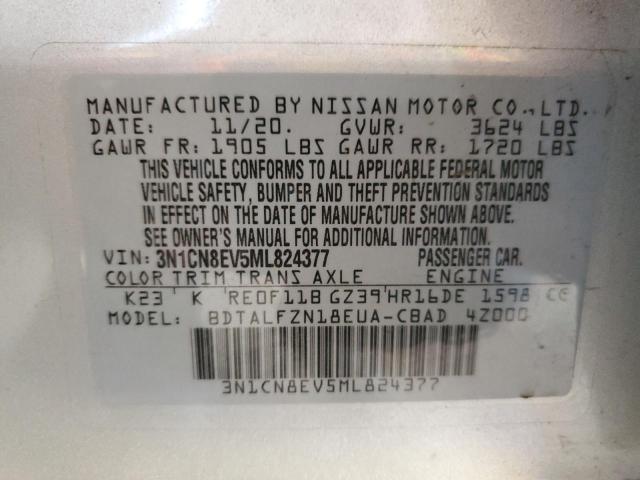 3N1CN8EV5ML824377 - 2021 NISSAN VERSA SV SILVER photo 10