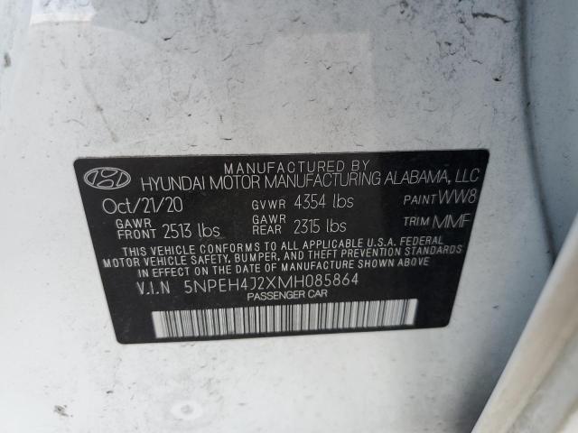 5NPEH4J2XMH085864 - 2021 HYUNDAI SONATA LIM WHITE photo 10