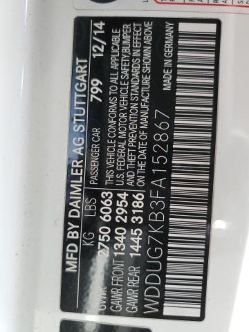 WDDUG7KB3FA152867 - 2015 MERCEDES-BENZ S 65 AMG WHITE photo 10