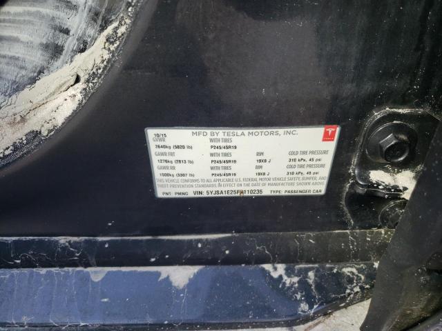 5YJSA1E25FF110235 - 2015 TESLA MODEL S Gris foto 10
