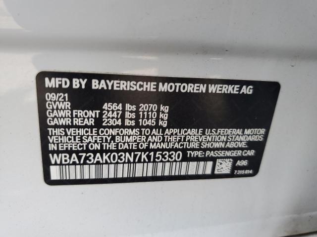 WBA73AK03N7K15330 - 2022 BMW 228XI WHITE photo 10