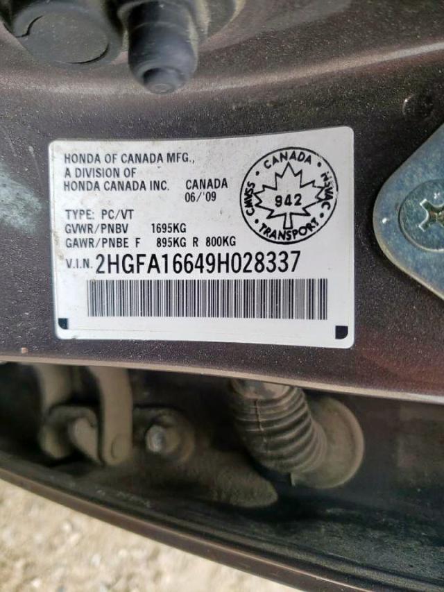 2HGFA16649H028337 - 2009 HONDA CIVIC LX-S Qəhvəyi foto 10