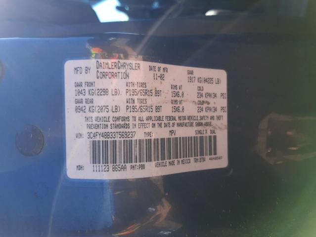 3C4FY48B33T569237 - 2003 CHRYSLER PT CRUISER BLUE photo 10