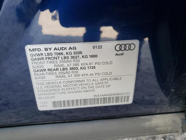 WA1AAAGE6NB022731 - 2022 AUDI E-TRON PRE BLUE photo 10