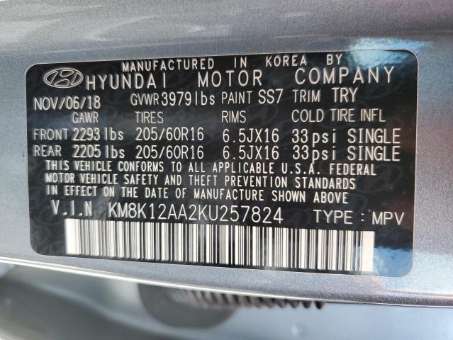 KM8K12AA2KU257824 - 2019 HYUNDAI KONA SE GRAY photo 10