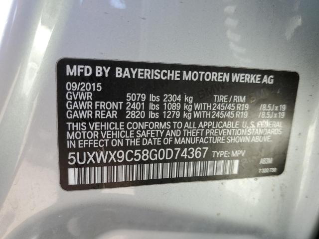 5UXWX9C58G0D74367 - 2016 BMW X3 XDRIVE2 SILVER photo 10