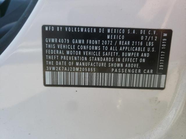 3VW2K7AJ2DM205855 - 2013 VOLKSWAGEN JETTA BASE WHITE photo 10