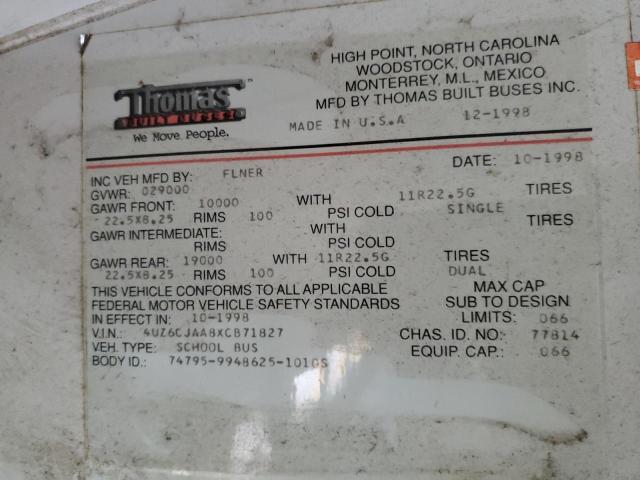 4UZ6CJAA8XCB71827 - 1999 FREIGHTLINER CHASSIS FS YELLOW photo 10