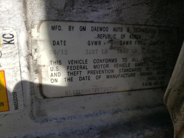 KL1TD66677B726749 - 2007 CHEVROLET AVEO BASE WHITE photo 10