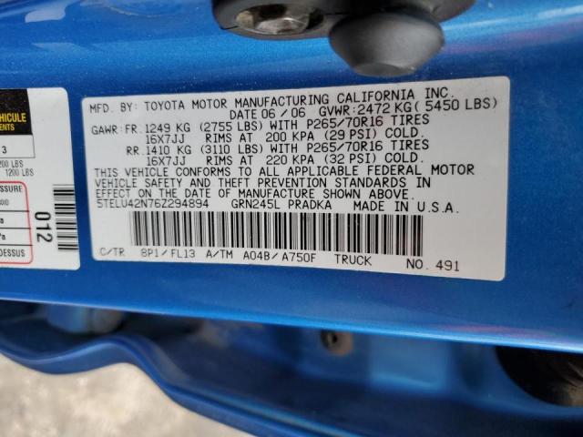 5TELU42N76Z294894 - 2006 TOYOTA TACOMA DOUBLE CAB  照片 10