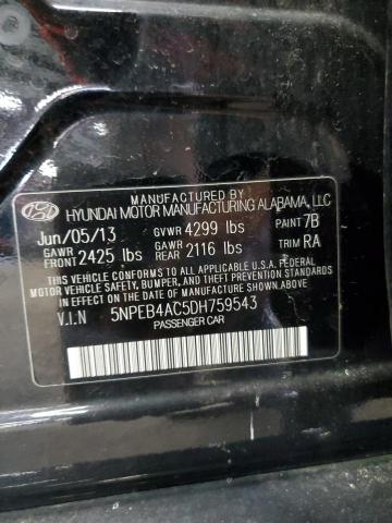 5NPEB4AC5DH759543 - 2013 HYUNDAI SONATA GLS BLACK photo 10