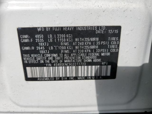 4S4BSENC9G3277723 - 2016 SUBARU OUTBACK 3. WHITE photo 10