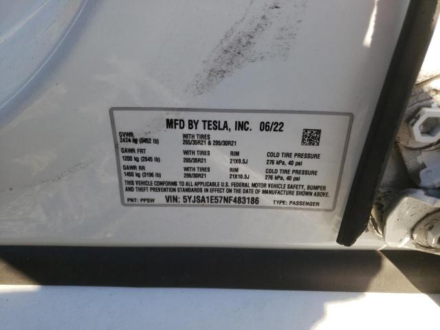 5YJSA1E57NF483186 - 2022 TESLA MODEL S Blanco foto 10