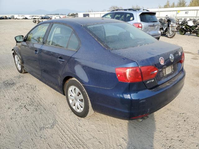 3VW2K7AJ1EM208778 - 2014 VOLKSWAGEN JETTA BASE BLUE photo 3