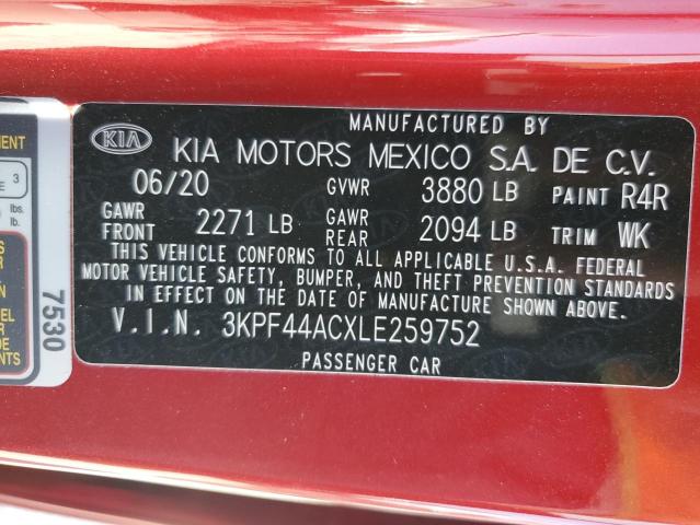 3KPF44ACXLE259752 - 2020 KIA FORTE GT RED photo 10